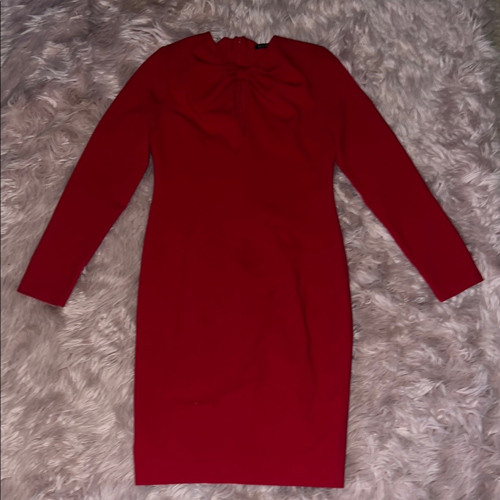 Black Halo Red Long Sleeve Mock Neck Sheath Dress